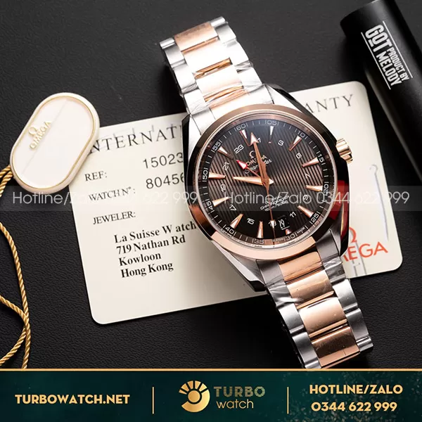 Omega Seamaster Aqua-Terra 43MM Vỏ Trắng Mặt nâu dây demi GMT