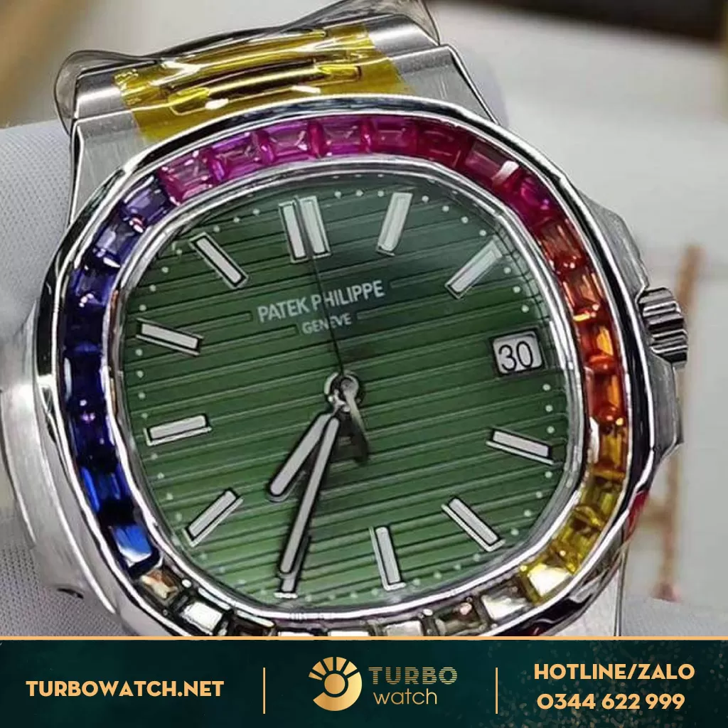 Patek philippe 5711 nautilus green dial rainbow benzel
