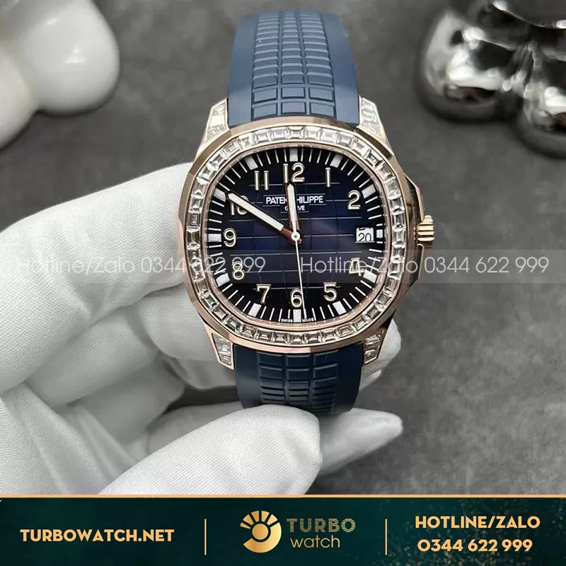 Patek philippe aquanaut 5168 baguette diamond blue dial