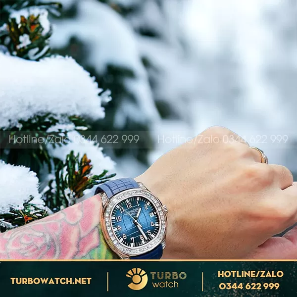 Patek philippe aquanaut 5168g blue độ kim cương moissanite baguette 