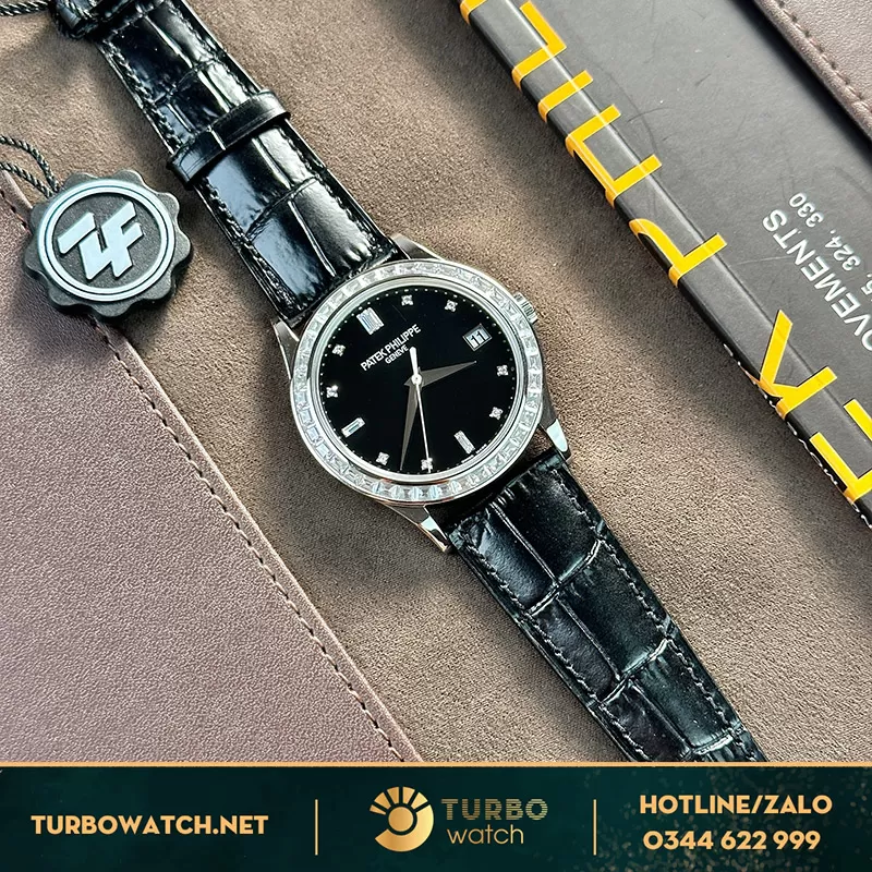 Patek Philippe Calatrava fake 5297G niềng đá Baguette 38mm cal324sc