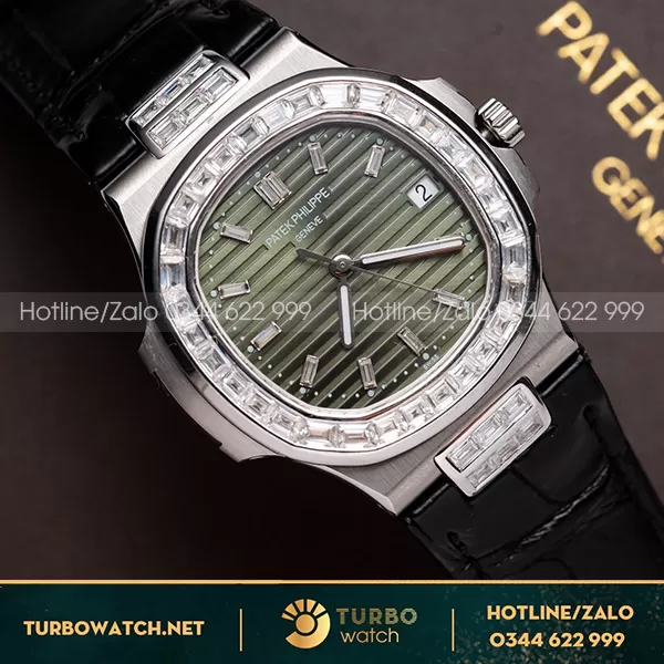 Patek Philippe Nautilus Rep 1 1 5711 40mm Mặt Xanh Oliu Đính Kim Cương Moissanite 3K Factory