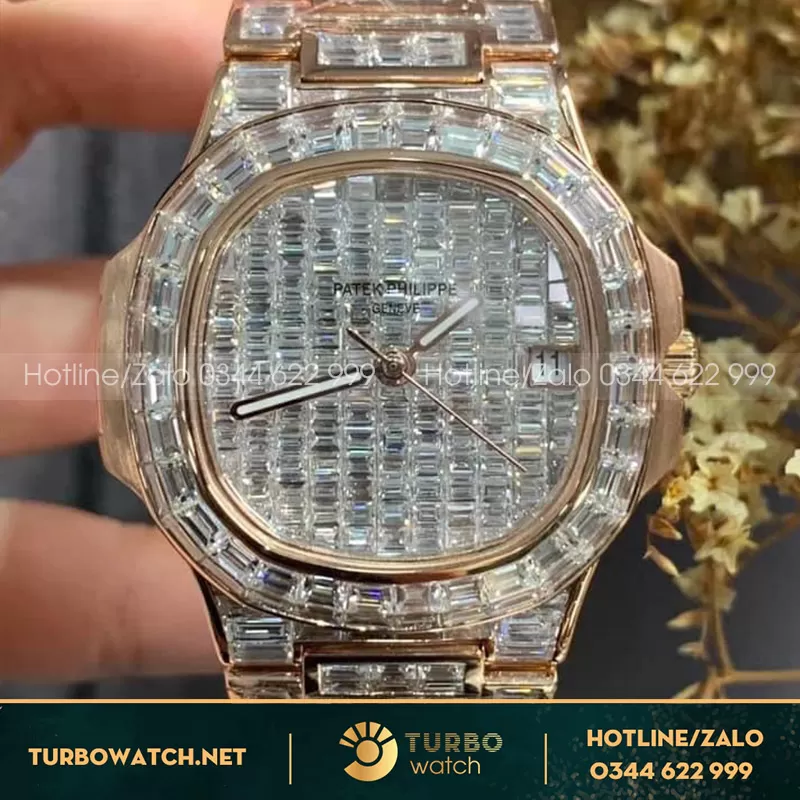 Patek philippe nautilus 5711r full baguette dimond vàng hồng chế tác