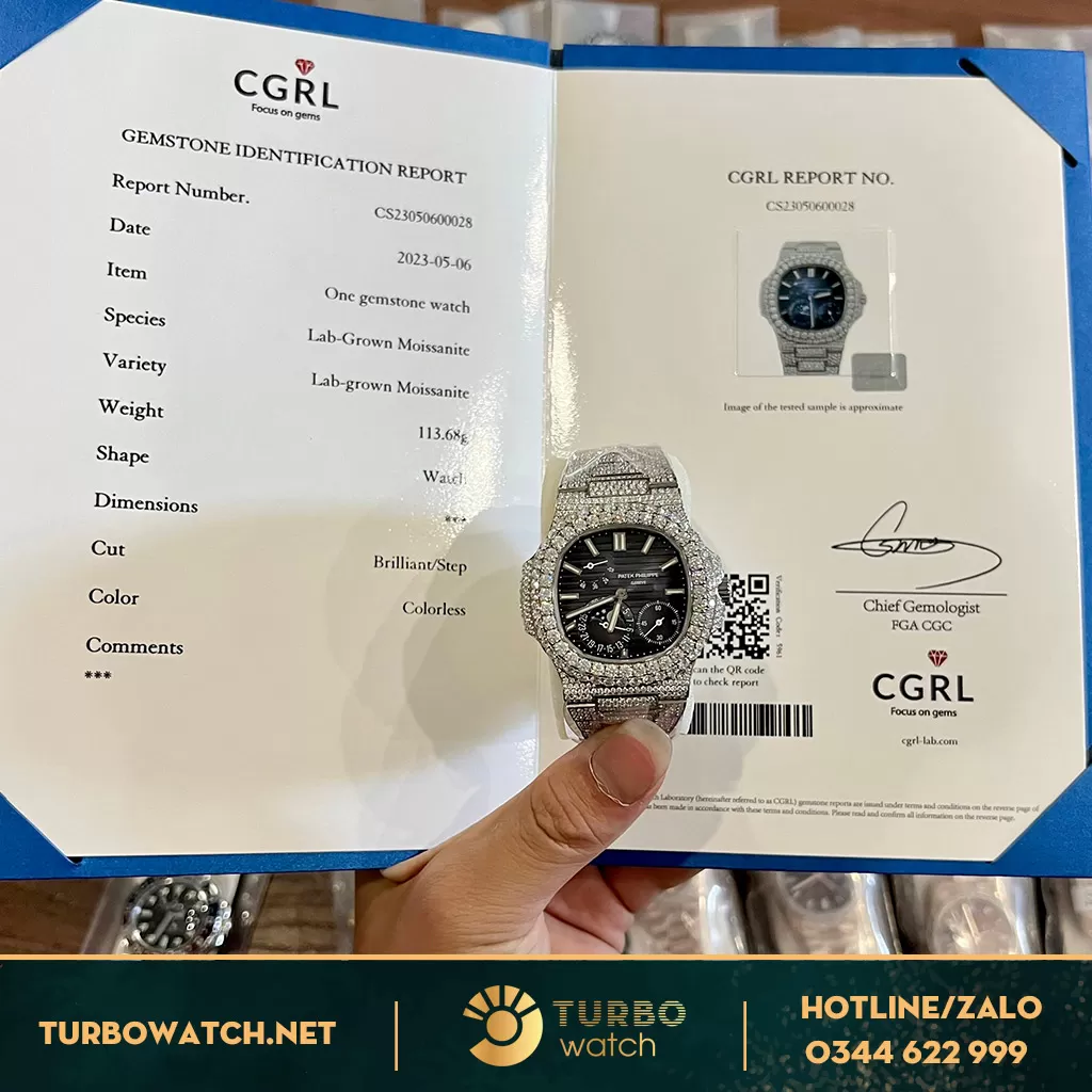 Patek philippe nautilus 5712 độ full kim cương moissanite
