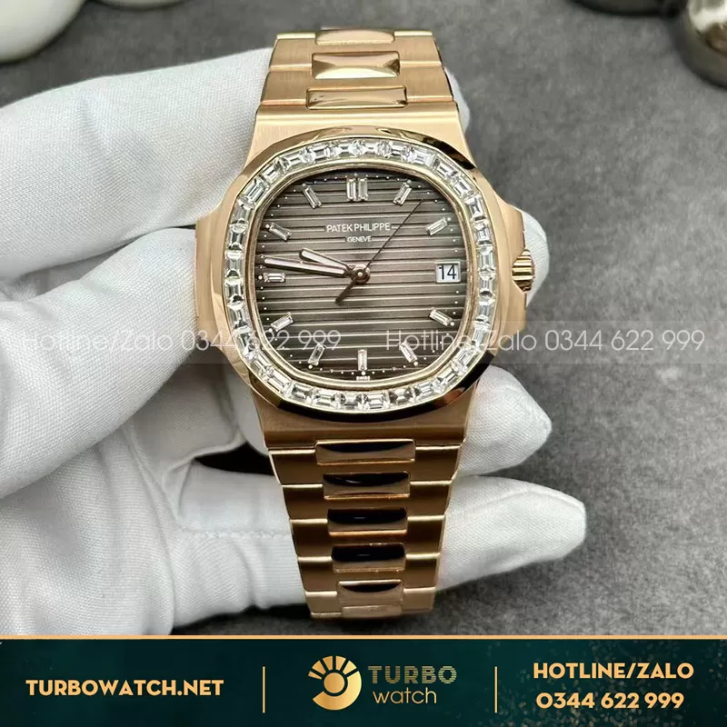 Patek philippe nautilus 5723r rose gold baguette diamond custom