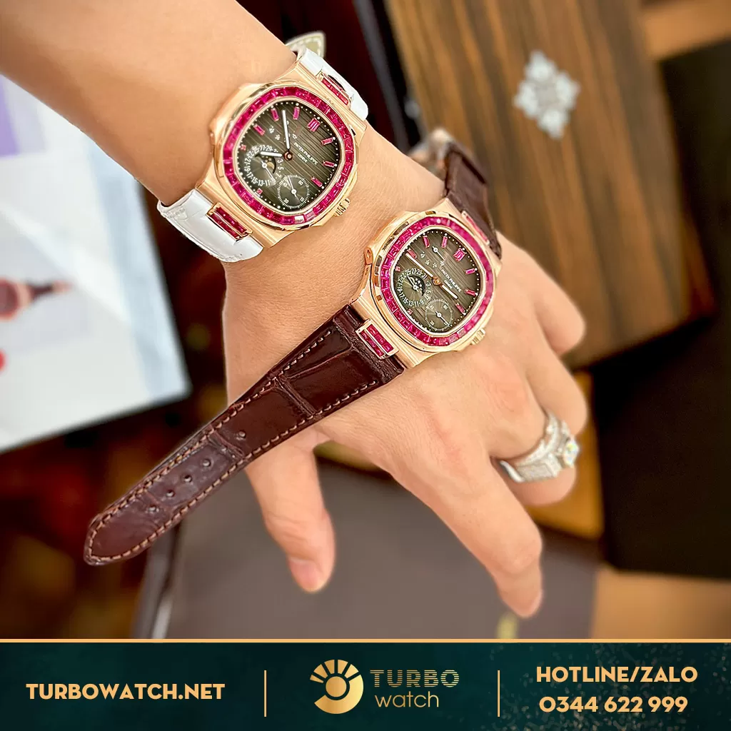 Patek philippe nautilus 5724 bọc vàng ruby tổng hợp