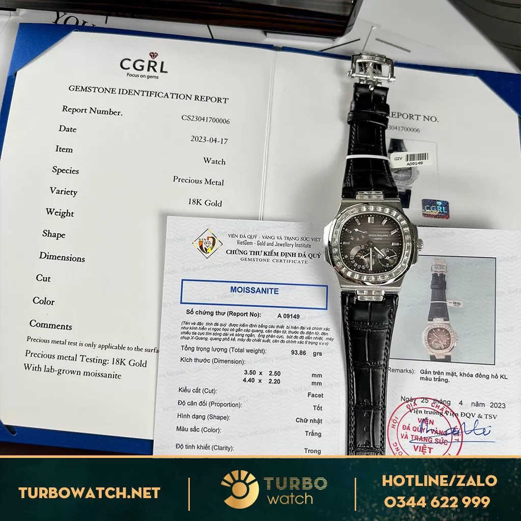 Patek philippe nautilus 5724 gray dial độ niềng lim moissnite