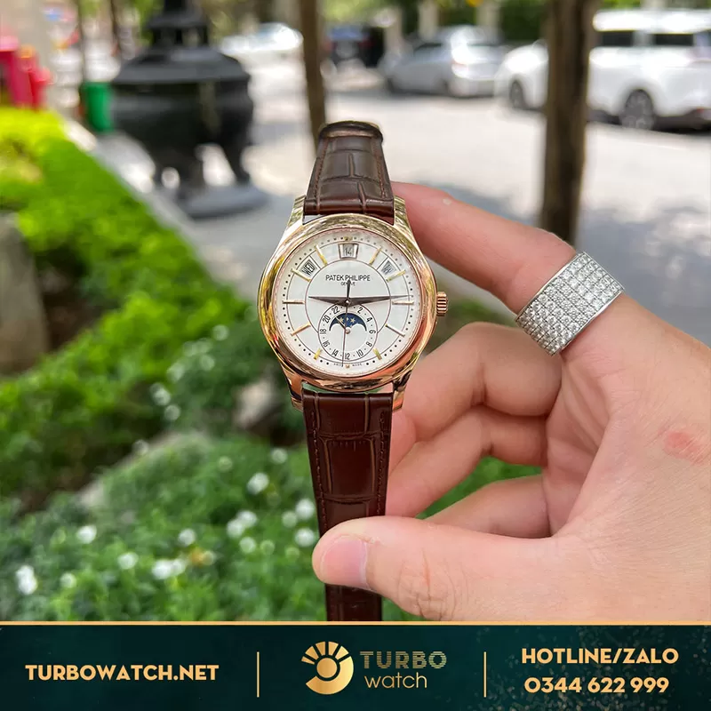 Patek philippe replica 5205r mặt trắng vàng hồng