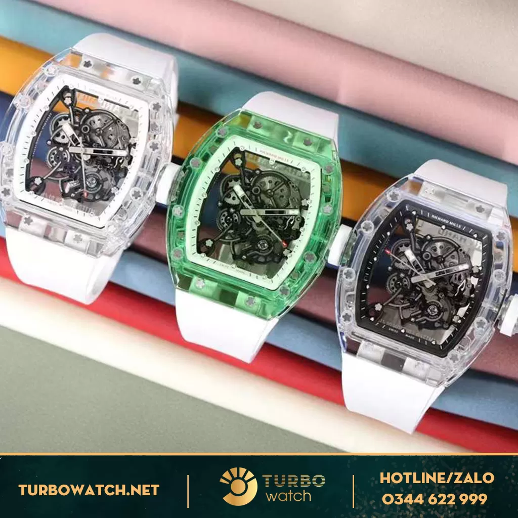 Richard mille 055 vỏ saphire góc 4h quay như auth