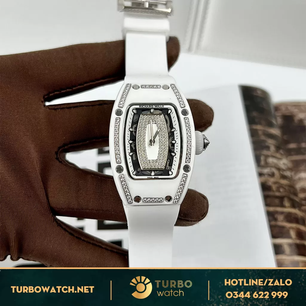 Richard Mille 07-01 Ladies Ceramic Trắng Đính Kim Cương Moissanit 