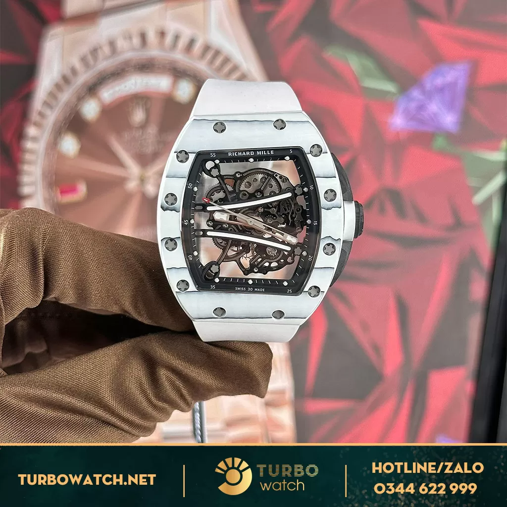 Richard Mille 61-01 Vỏ Carbon Máy Tourbillon Dây Cao Su Replica