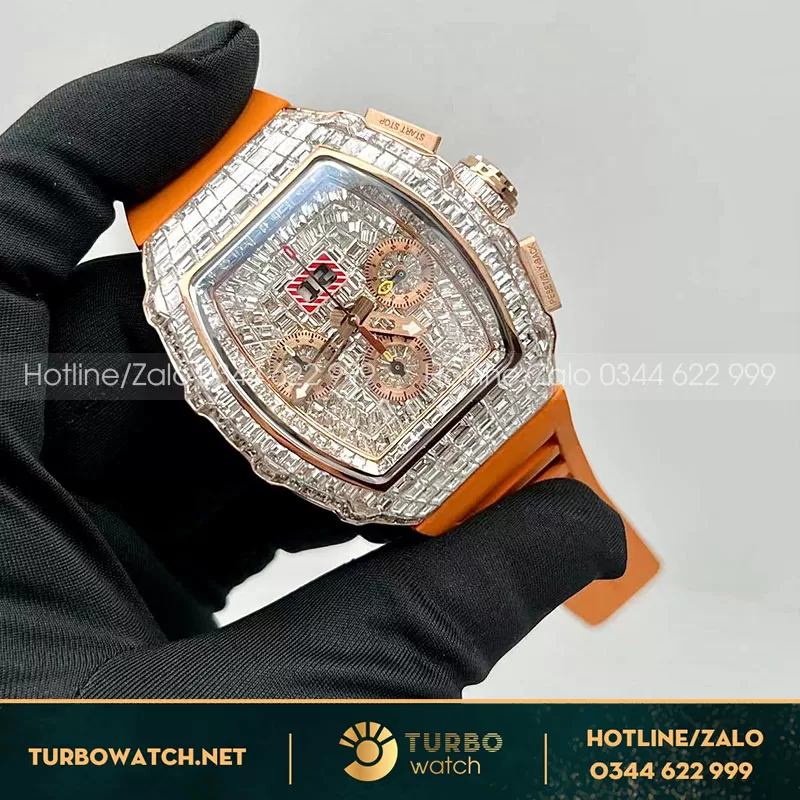 Richard mille chế tác vỏ vàng hồng full kim cương baguette
