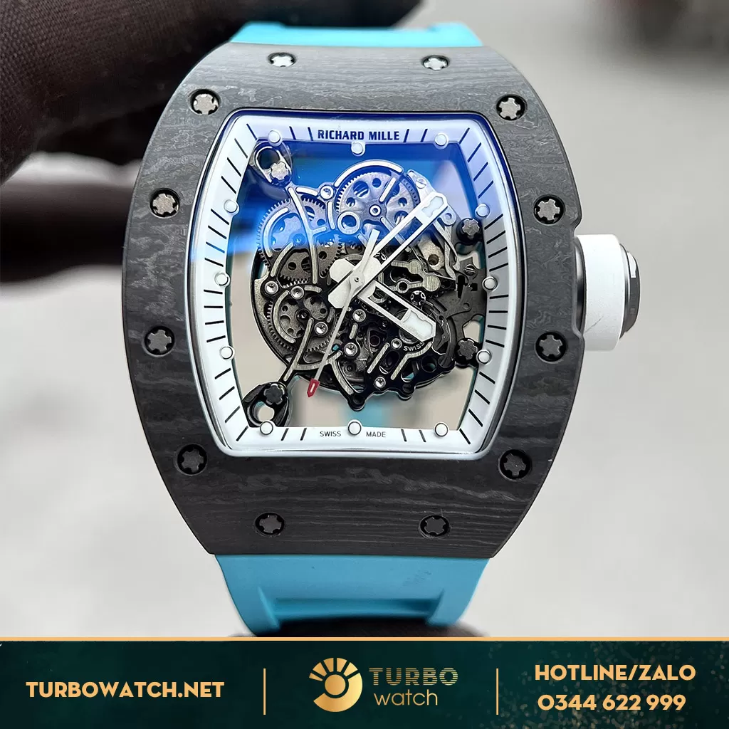 Richard Mille Replica RM 055 Blue Rubber Strap Carbon Fiber kesi 