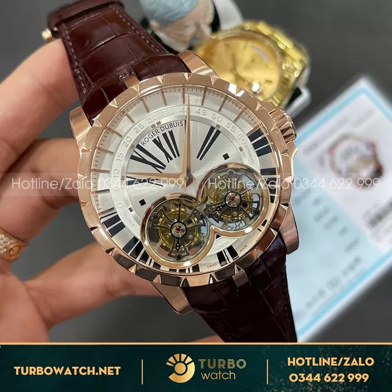 Roger dubuis double tourbillon chế tác rose gold 18k
