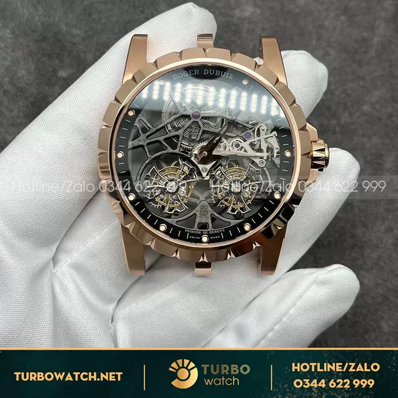 Roger dubuis double tourbillon chế tác vàng đúc 18k rose gold