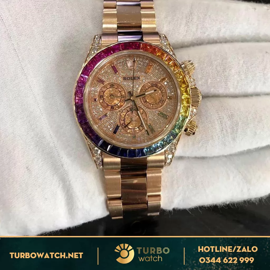 Rolex 116595 Rainbow Vàng khối 18k Kim cương thiên nhiên