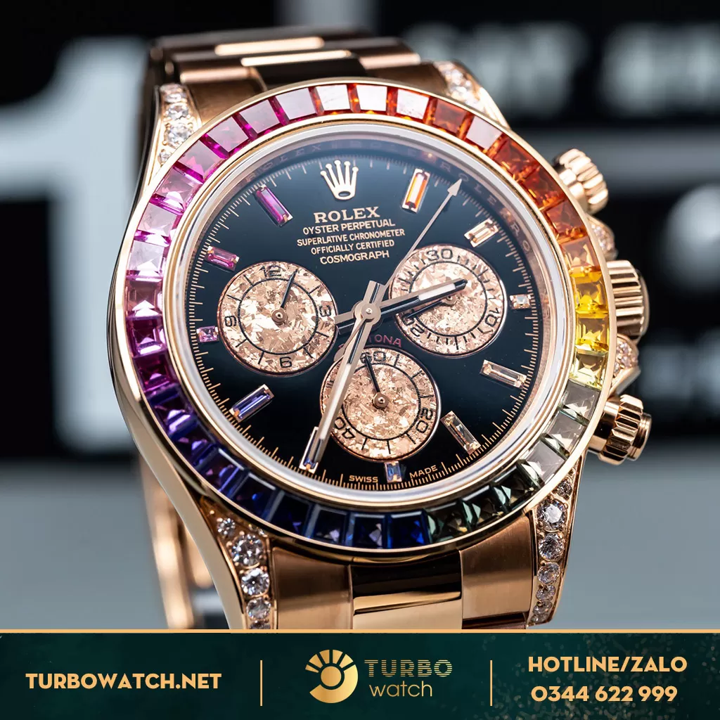 Rolex Cosmograph Daytona 116595RBOW Mặt Số Đen Replica 