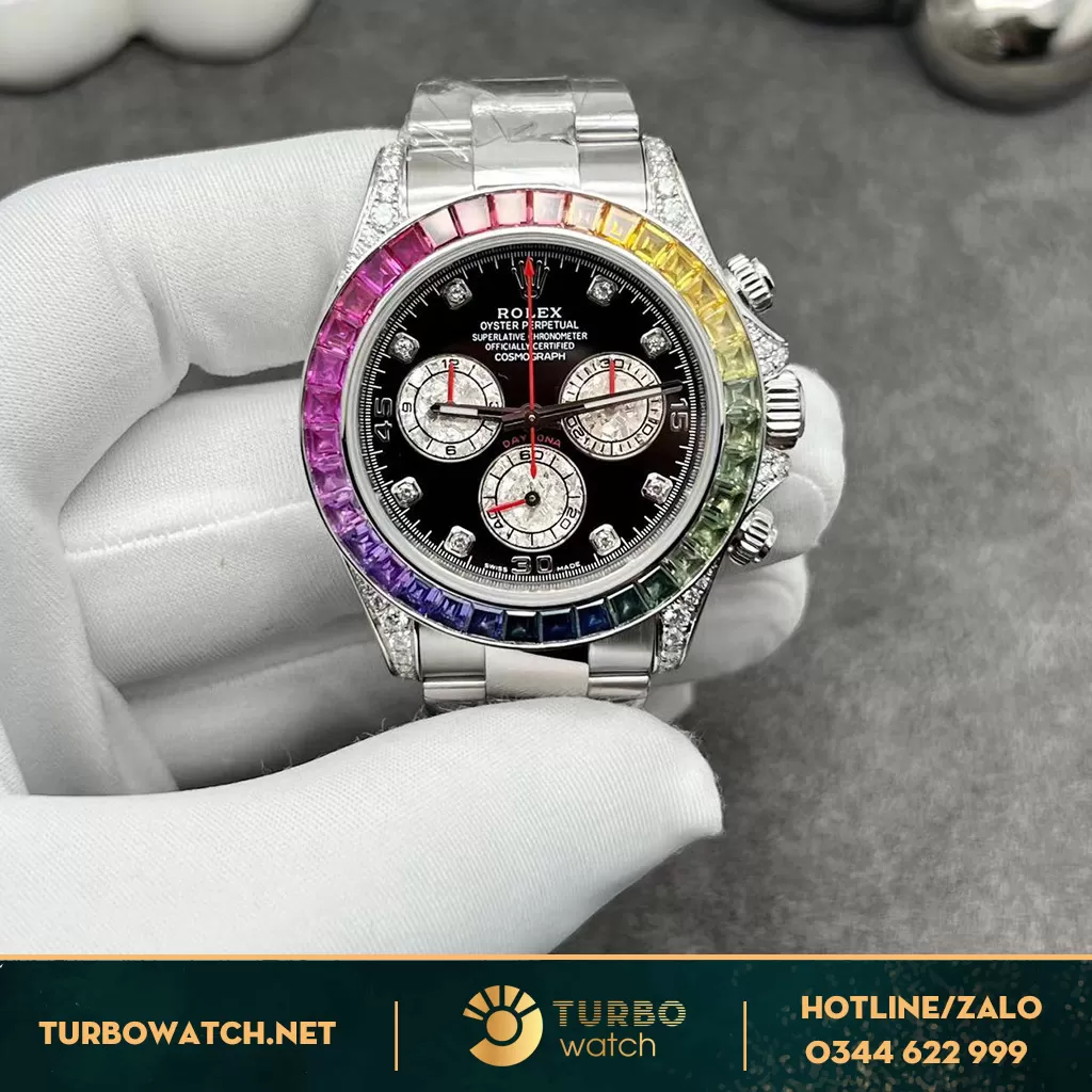 Rolex Cosmograph Daytona 116599 Mặt Số Đen Chế Tác Kim Cương Thiên Nhiên