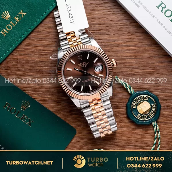 Rolex Datejust 126231 36MM Demi Mặt Chocolate Cọc Lume Bọc Vàng Hồng 18K
