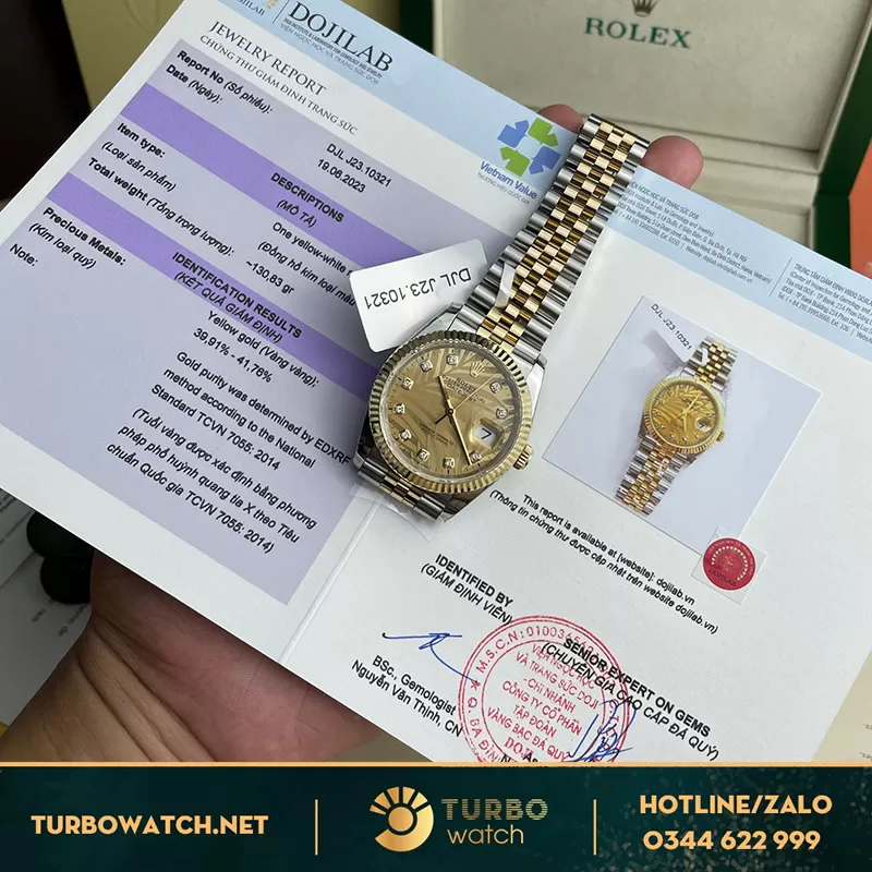 Rolex datejust 126233 bọc vàng fake mặt số lá nhiệt đới yellow gold