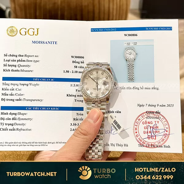 Rolex datejust 126234 MOP độ mặt tinh chỉnh viền moissanite