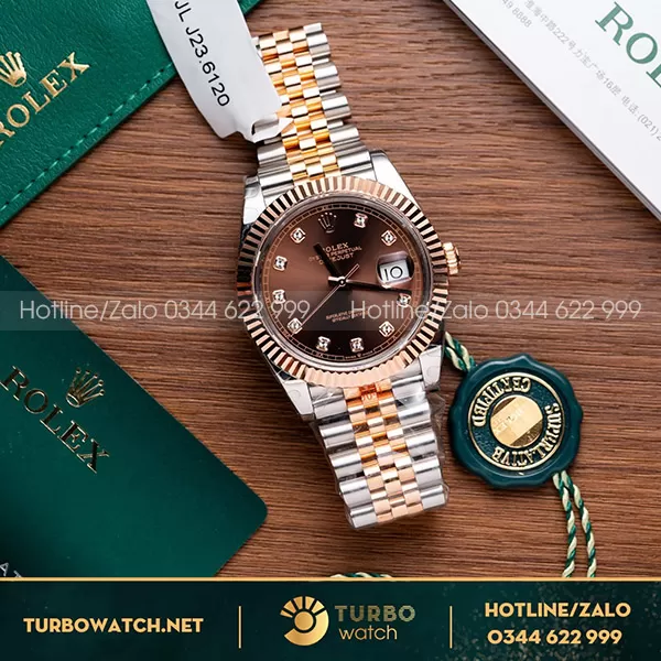 Rolex Datejust 126331 Rep 1 1 41MM Demi Mặt Chocolate Cọc Đá Bọc Vàng Hồng