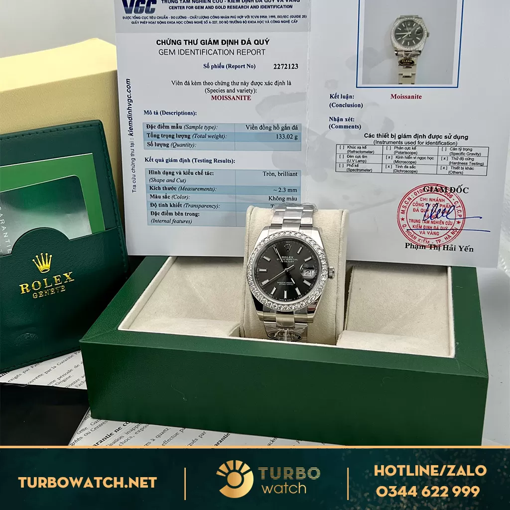Rolex Datejust 126334 Replica Dark Rhodium Dây Oyster Vành Kim Cương 