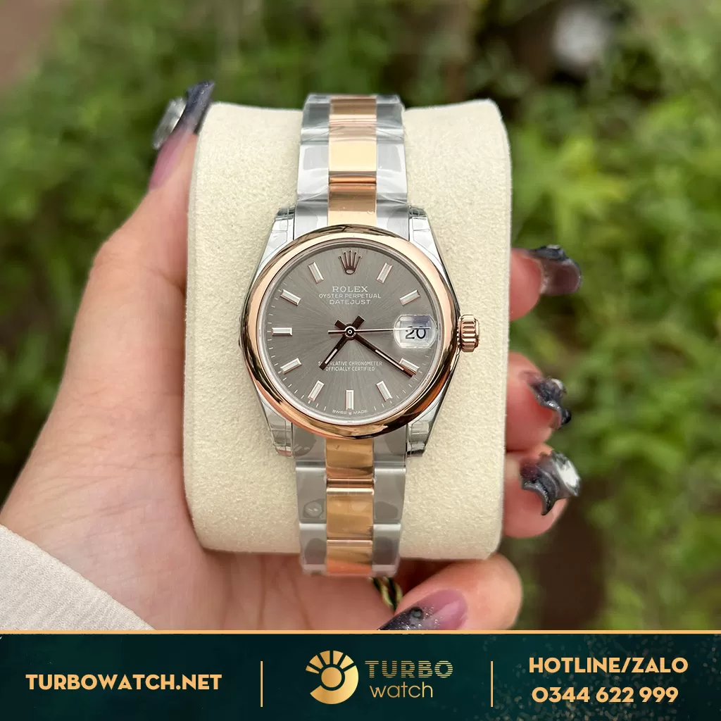 Rolex Datejust 31 278271 Mặt Số Xám Cọc Số Dạ Quang Dây Đeo Oyster nữ Rep