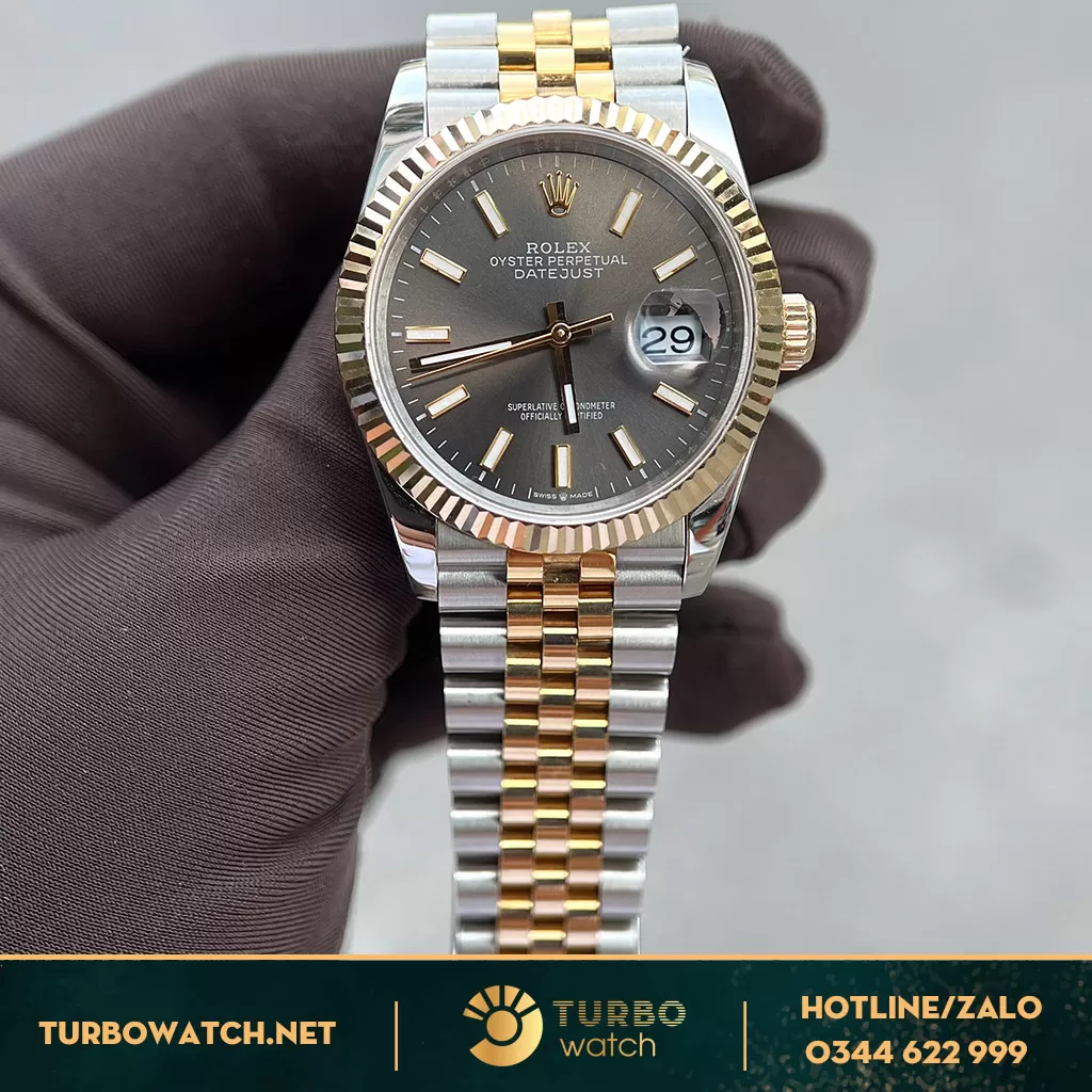 Rolex Datejust 36 126201-0014 Mặt Số Xám Cọc Số Dạ Quang bọc vàng 18k 