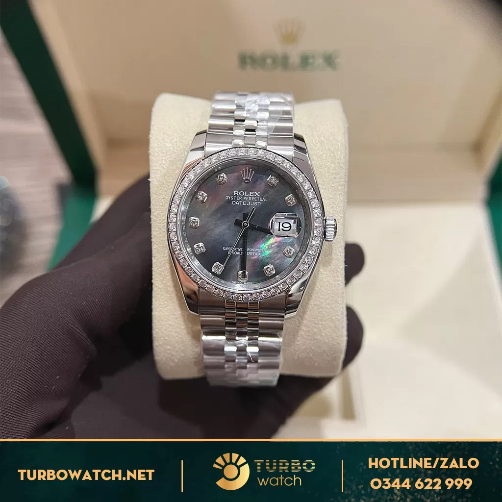 Rolex Datejust 36 126234 Mặt Số mặt xà cừ Tím Bọc vàng Niềng đính kim Moissanit 