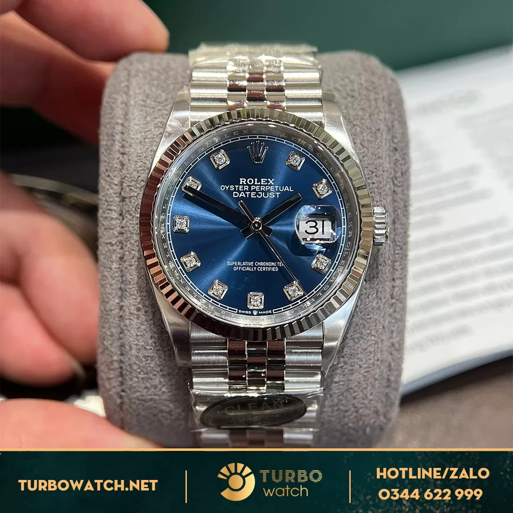 Rolex Datejust 36 126234 Mặt Số Xanh Cọc Số Kim Cương Replica 