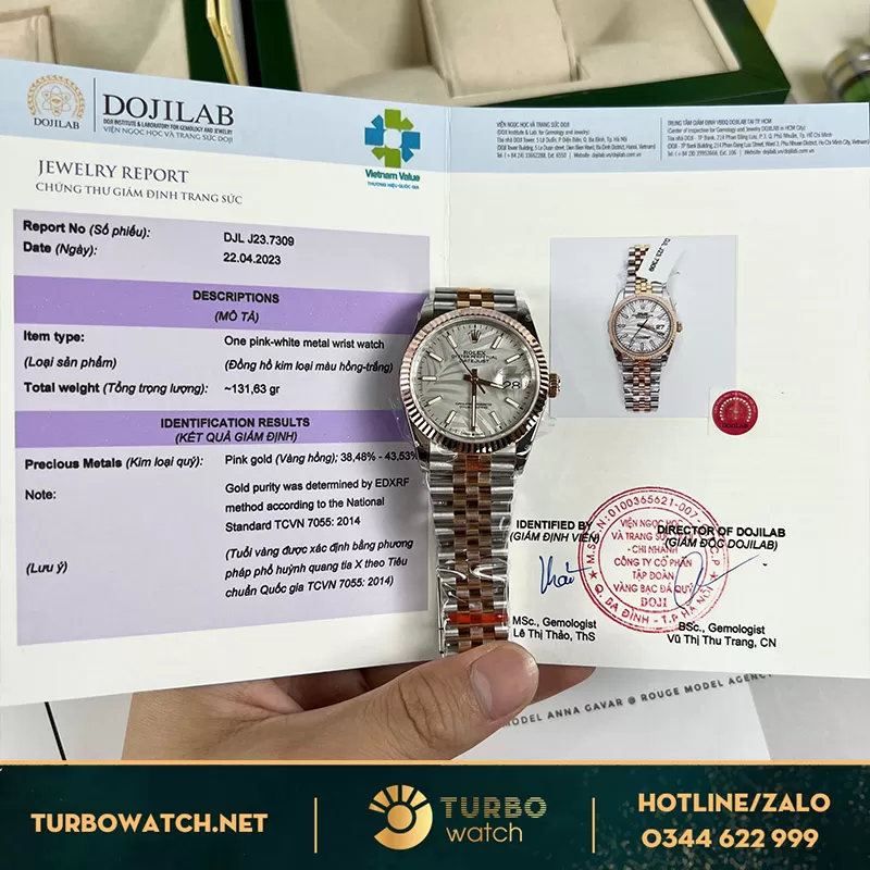 Rolex datejust 36mm bọc vàng demi rose gold full kiểm định