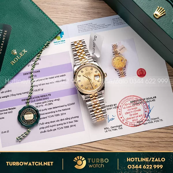 Rolex DateJust 36MM Mặt Số Họa tiết gấp nếp Bọc Vàng 18K GM Factory