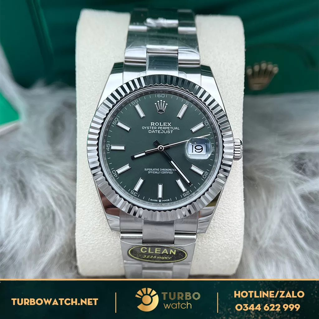 Rolex Datejust 41 126300 Mặt Số Xanh Lá Cây Dây Đeo Oyster Replica
