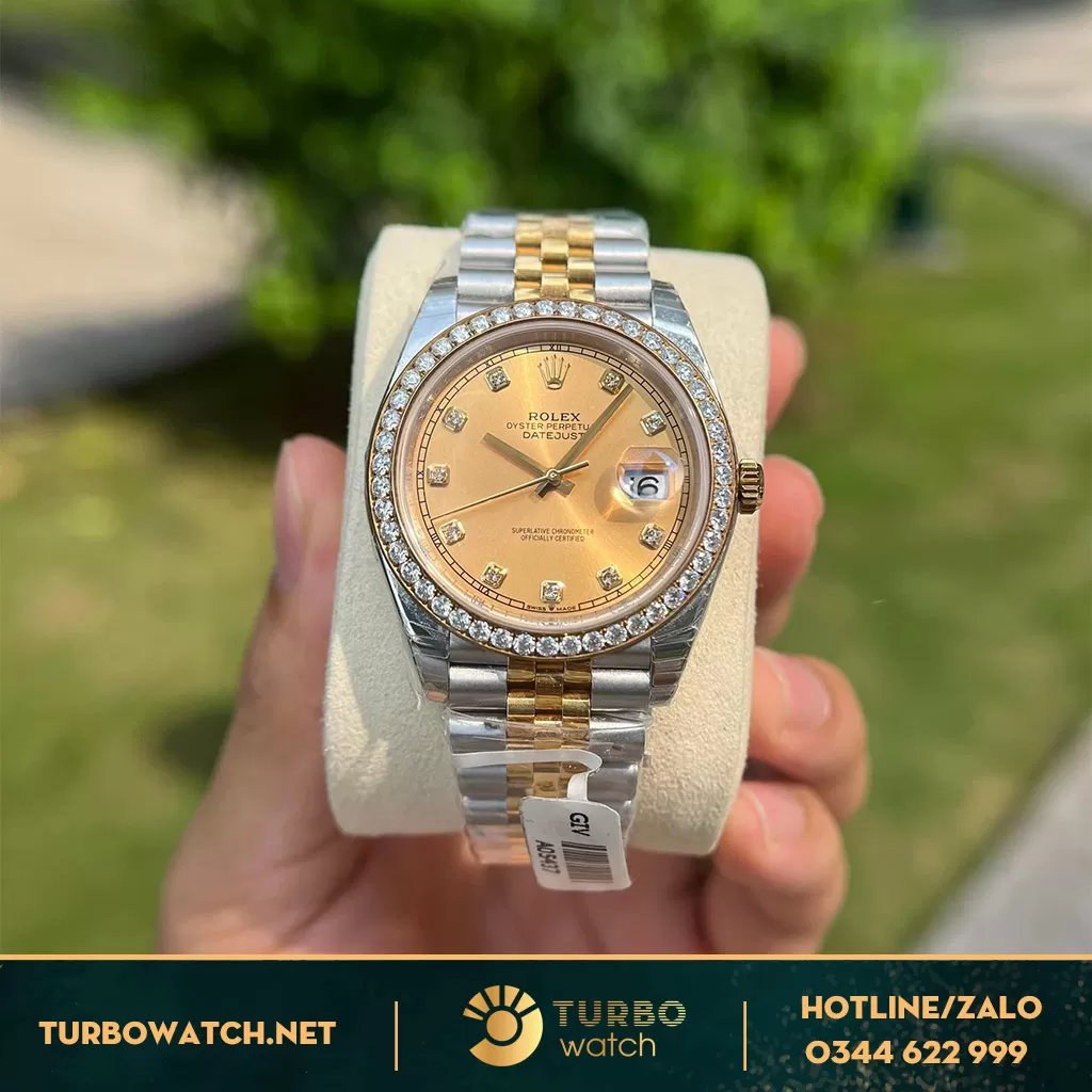 Rolex Datejust 41 126333 Mặt Số Vàng Champagne Diamonds Moissanit 