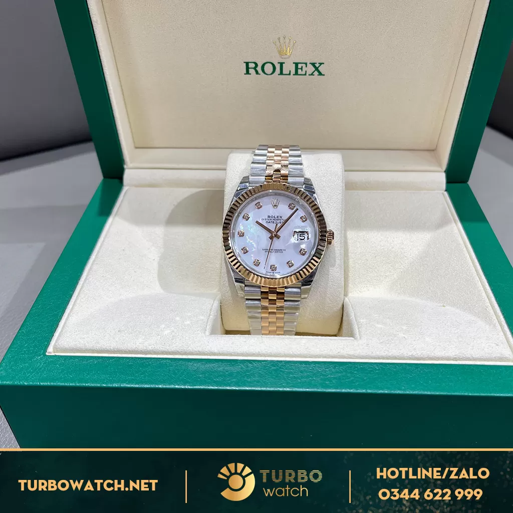 Rolex Datejust 41 126333 Mặt Số Vỏ Trai Trắng Bọc vàng Hồng 18k 