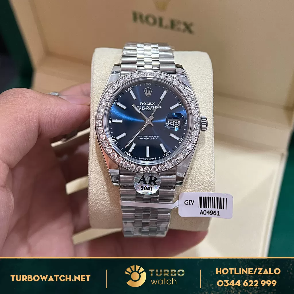 Rolex Datejust 41 126334 Mặt Xanh Navy Vỏ Trắng Kim Cương Thiên Nhiên Replica