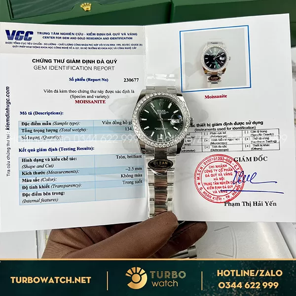 Rolex datejust 41mm độ viền moissanite 2,5ly dây oyster