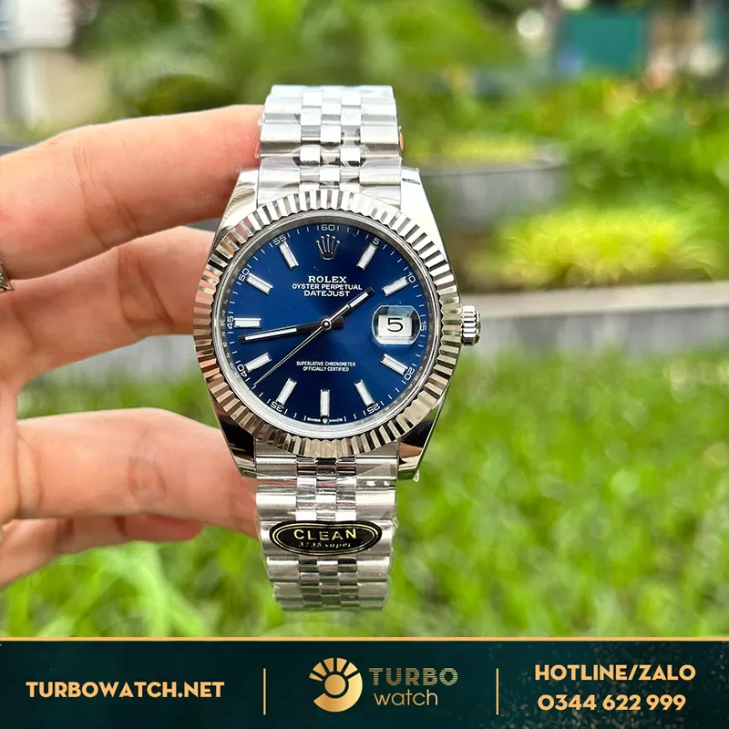 Rolex datejust 41mm mặt xanh blue cọc số dạng quang