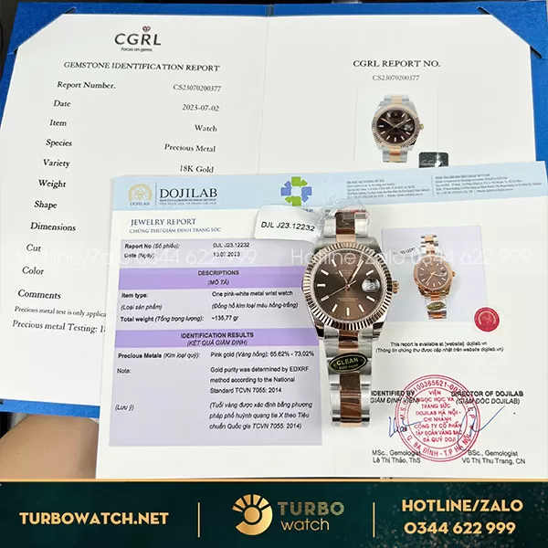 Rolex datejust bọc vàng 18k chocolate dial full kiểm định