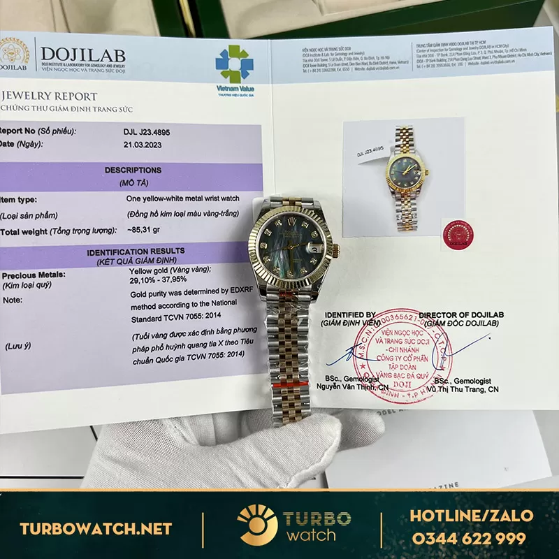 Rolex datejust bọc vàng mặt xà cừ tím 41mm