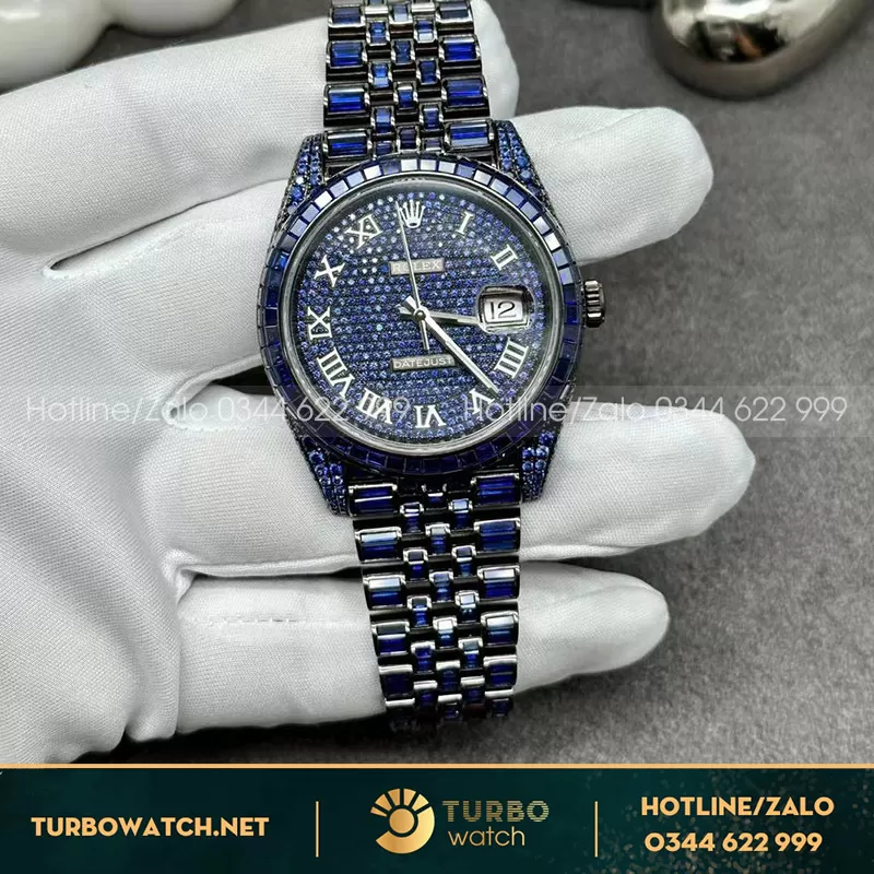 Rolex datejust chế tác nạm đá xanh dương