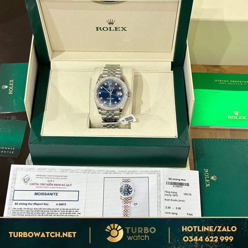 Rolex datejust clean độ kim cương moiss 2.5ly blue dial