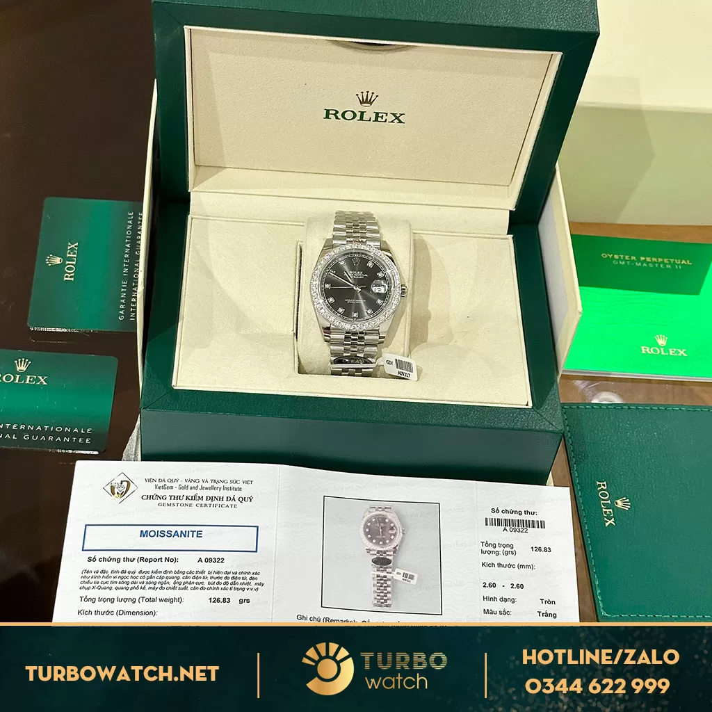 Rolex datejust clean độ kim cương moiss 2.5ly gray dial