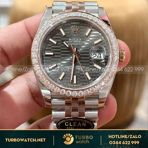 Rolex datejust demi 126331 mặt nếp gấp độ viền moissanite 2.5ly