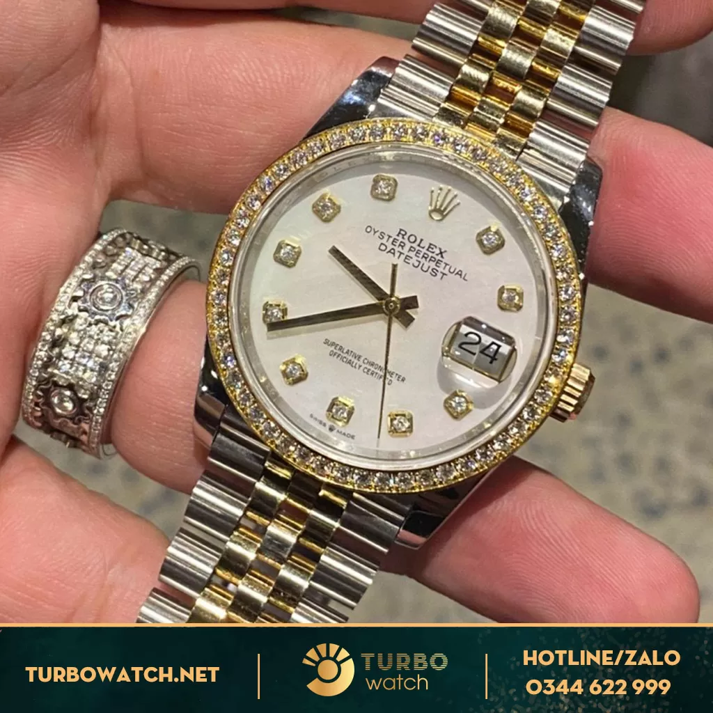Rolex datejust độ niềng kim cương thiên nhiên dây bọc vàng