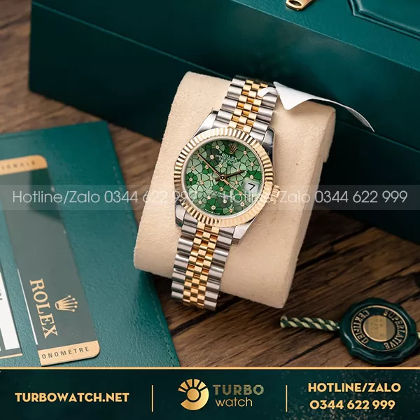 Rolex DateJust Ladies 31 278273 Mặt Xanh Olive Họa Tiết Hoa Demi Bọc Vàng 18K GM Factory Rep 1:1