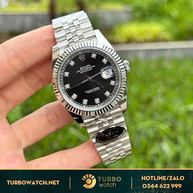 Rolex datejust mặt đen cọc số đá 41mm máy 3235