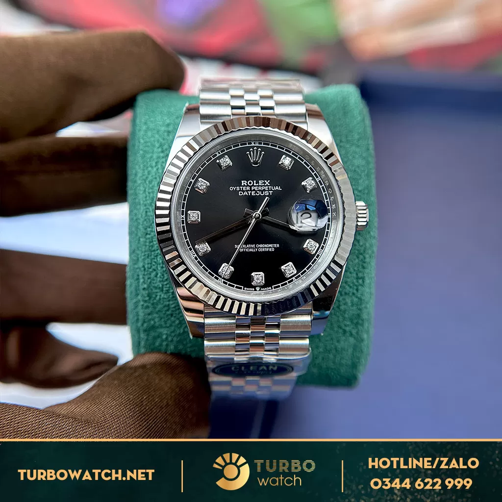 Rolex datejust mặt đen cọc số đá clean factory