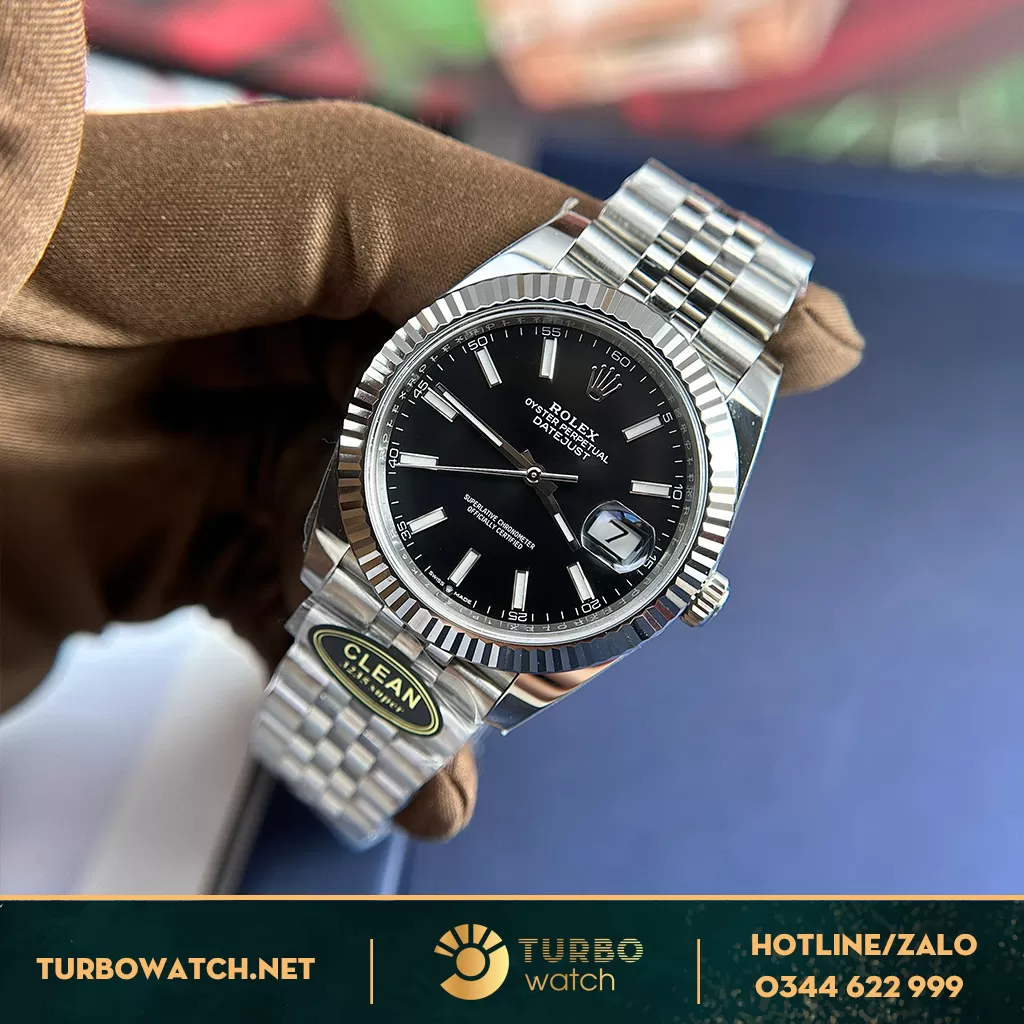 Rolex datejust mặt đen cọc số dạng quang